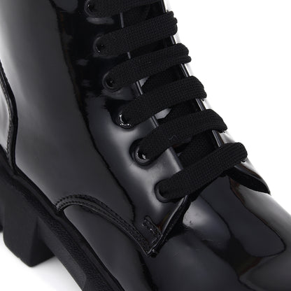 Patent Leather Black High Ankle Boots for Women