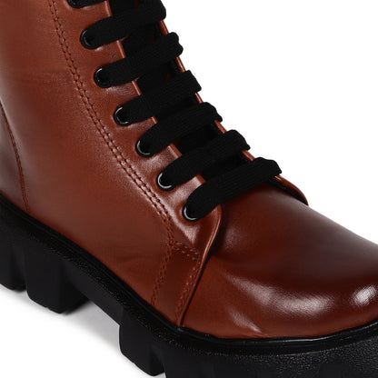 Patent Leather Tan High Ankle Boots for Women