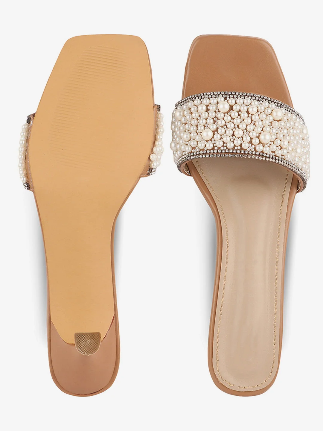 Pearl Embellished Beige Heels