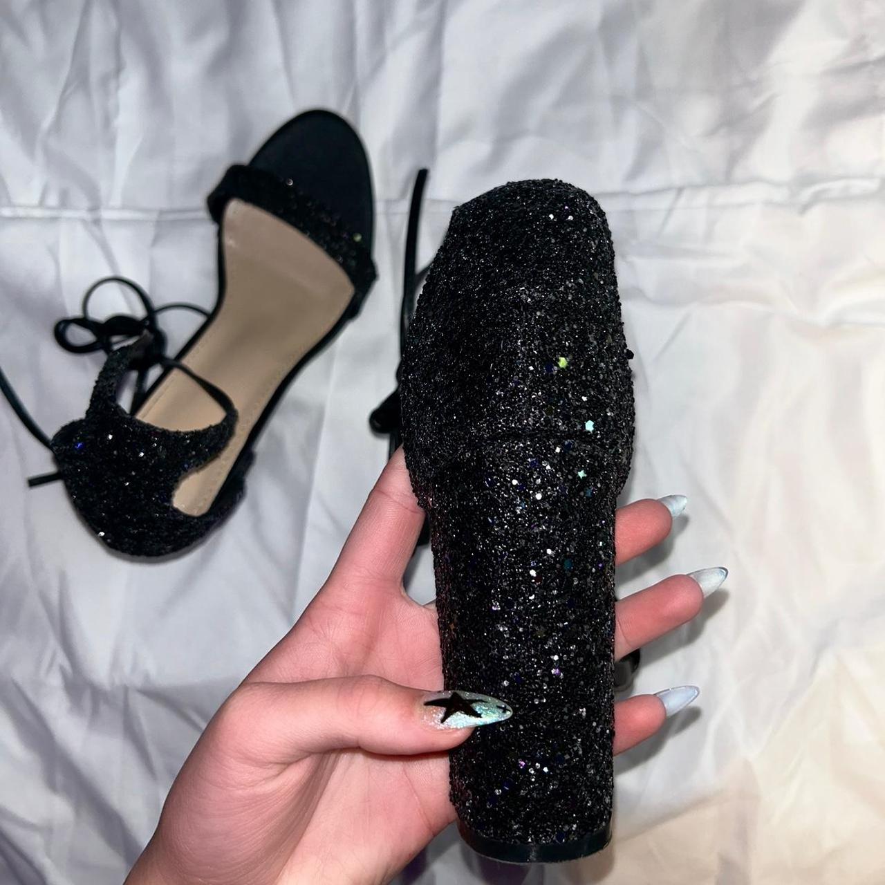 Tie leg glitter heels